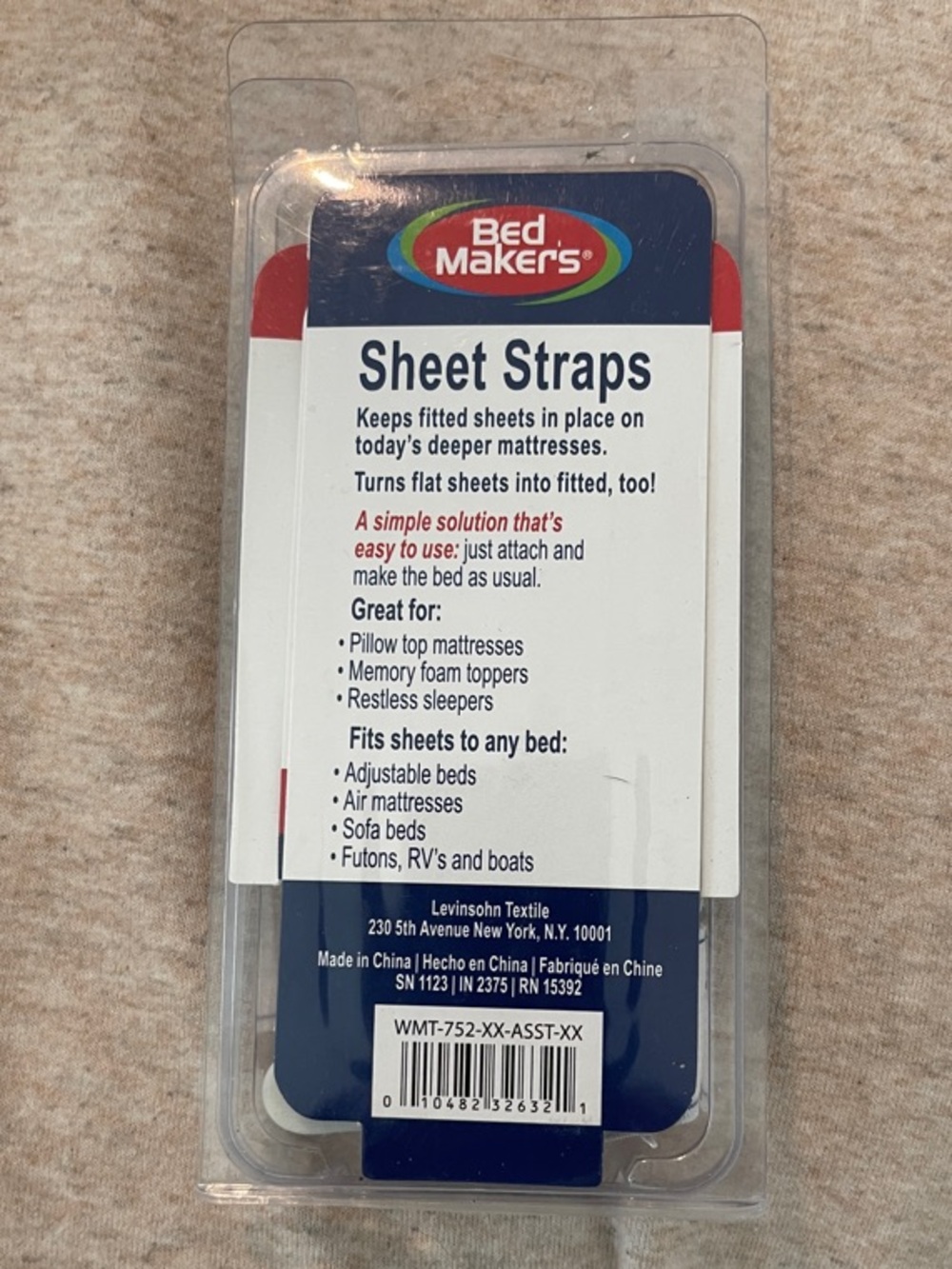Bed Makers Sheet Straps - White & Navy Packaging